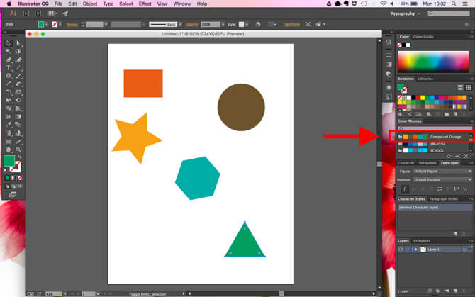 An example of the Color Themes panel in Illustrator CC 2015.